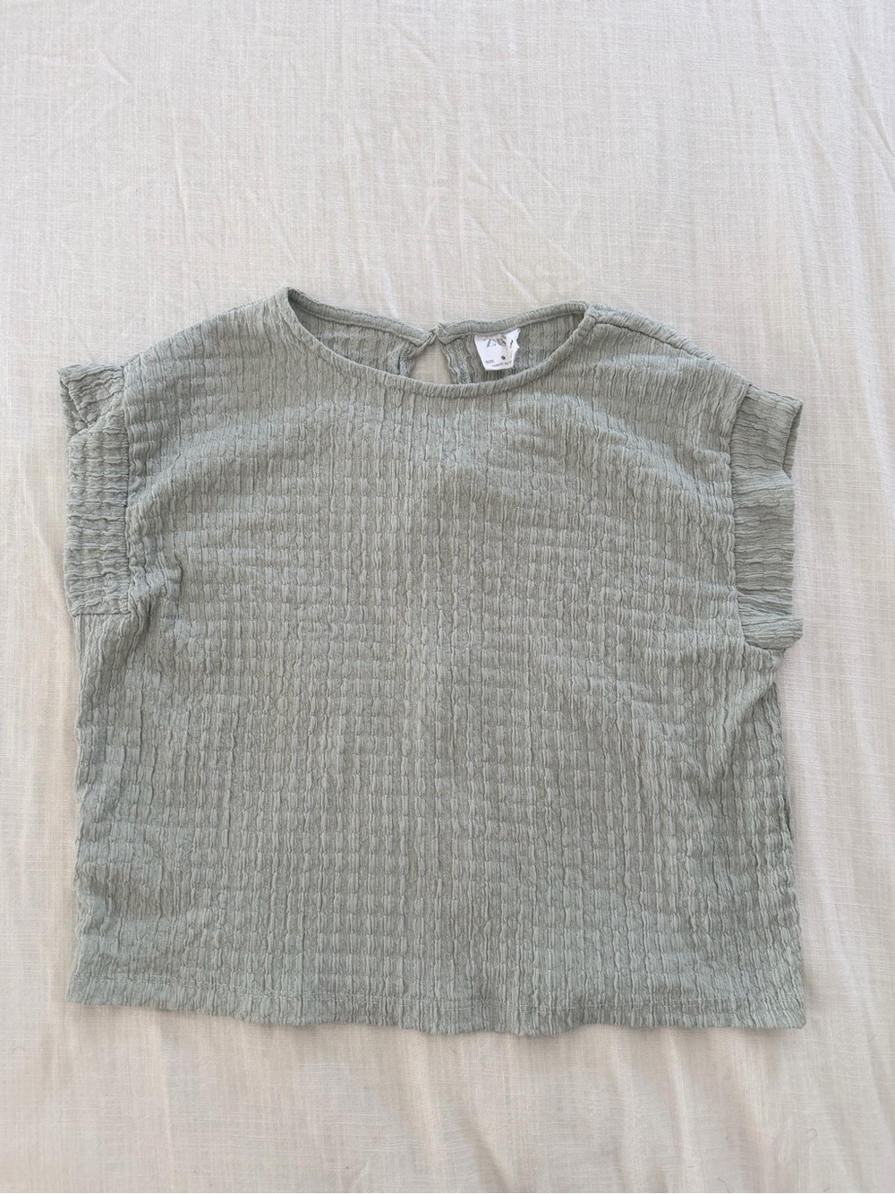 Zara Light Sage Short Sleeve Textured Tee